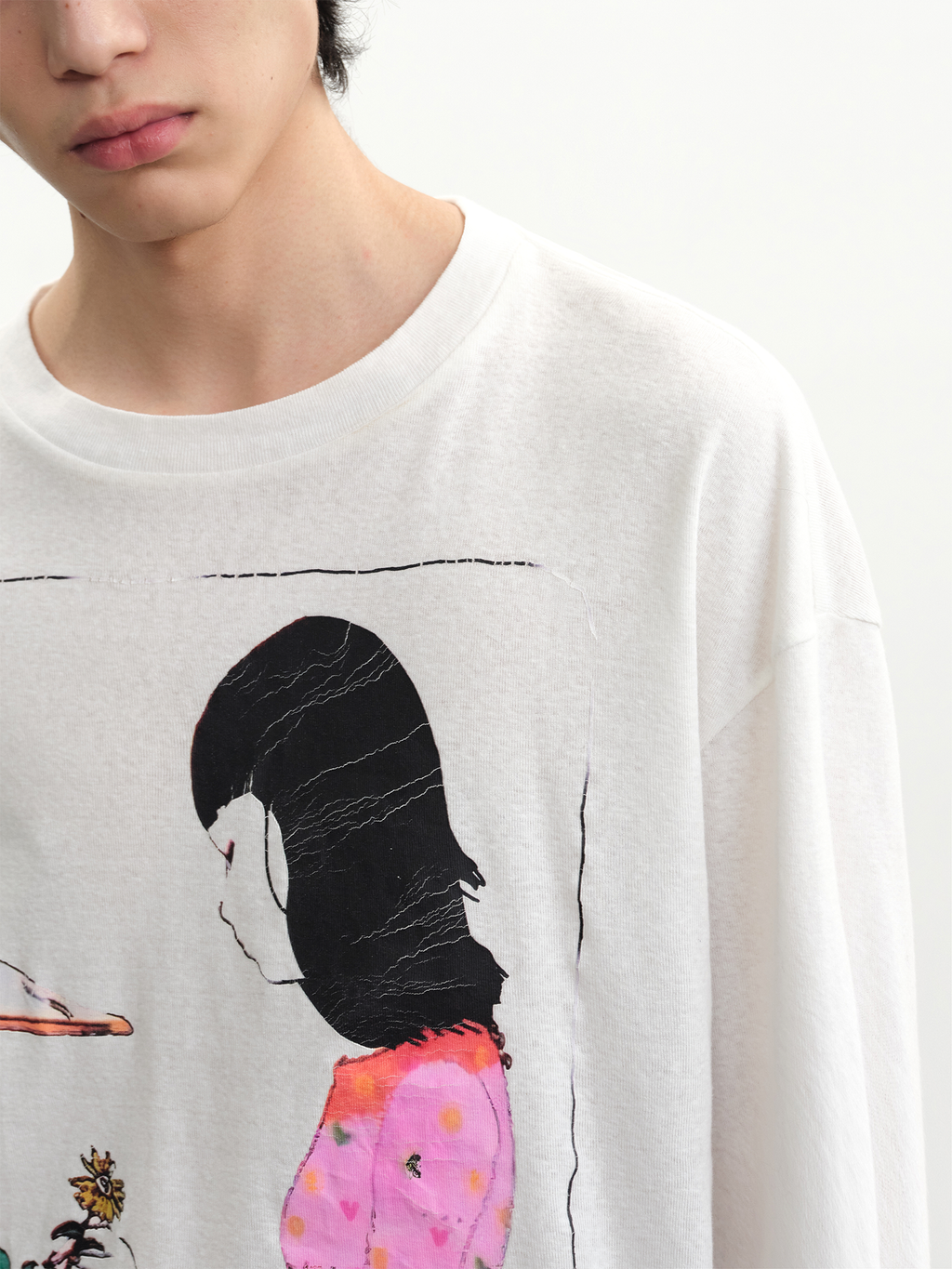 JCAESAR Distressed Floral‑Girl Print Short‑Sleeve Tee - jcaesarclo