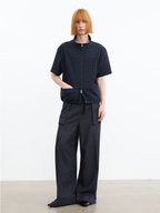 JCAESAR Dark Grid Texture Hidden-Pocket Shirt