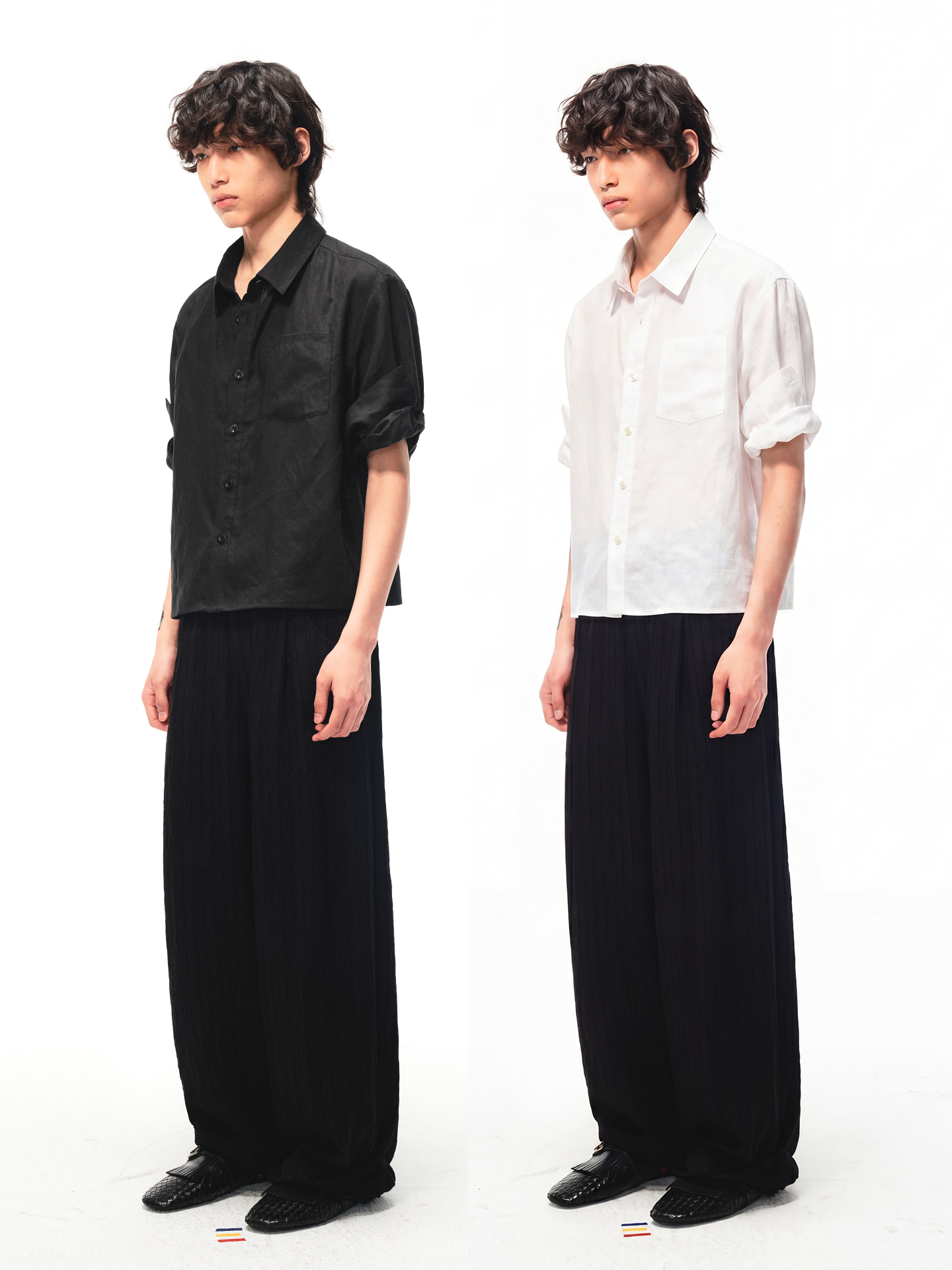JCAESAR Tencel‑Linen Rolled‑Hem Vein‑Pattern Shirt
