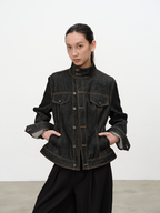 JCAESAR WOMEN Asymmetrical Placket Fitted Waist Raw Denim Jacket