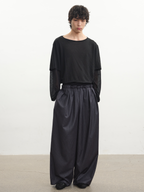 JCAESAR Pleated Striped Trousers with Ribbed‑Waist Panel - jcaesarclo