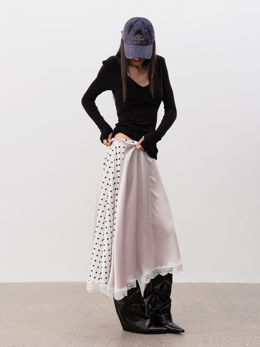 JCAESAR WOMEN Polka Dot Patchwork Midi Skirt - jcaesarclo