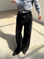 JCAESAR Pleated Waxed Black Denim Jeans