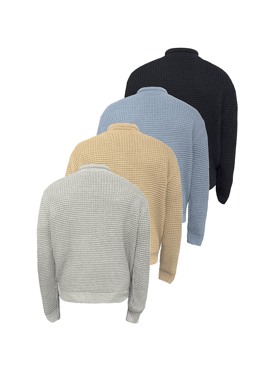 JCAESAR Cotton-Padded Collar Drawstring Knitted Cardigan