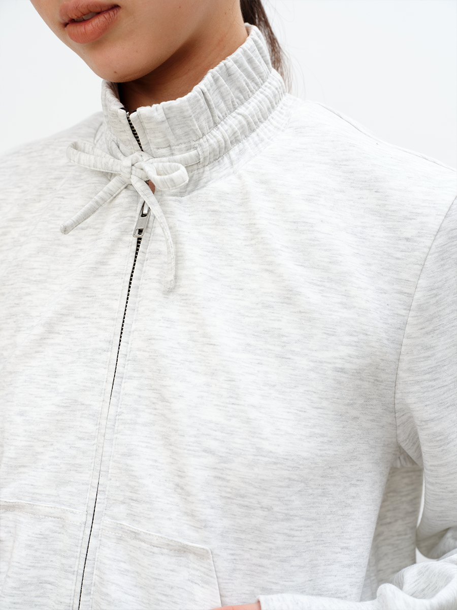 JCAESAR WOMEN Gathered Collar With Drawstring And Zipper Hoodie Sweatshirt - jcaesarclo