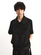 JCAEASAR Double-breasted raw-denim belted shirt
