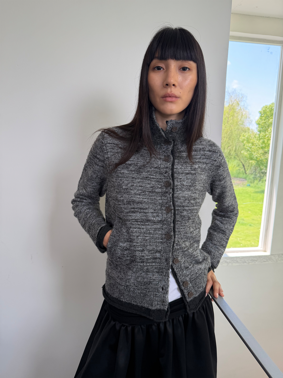 JCAESAR WOMEN High Neck Rolled Hem Mélange Sweater