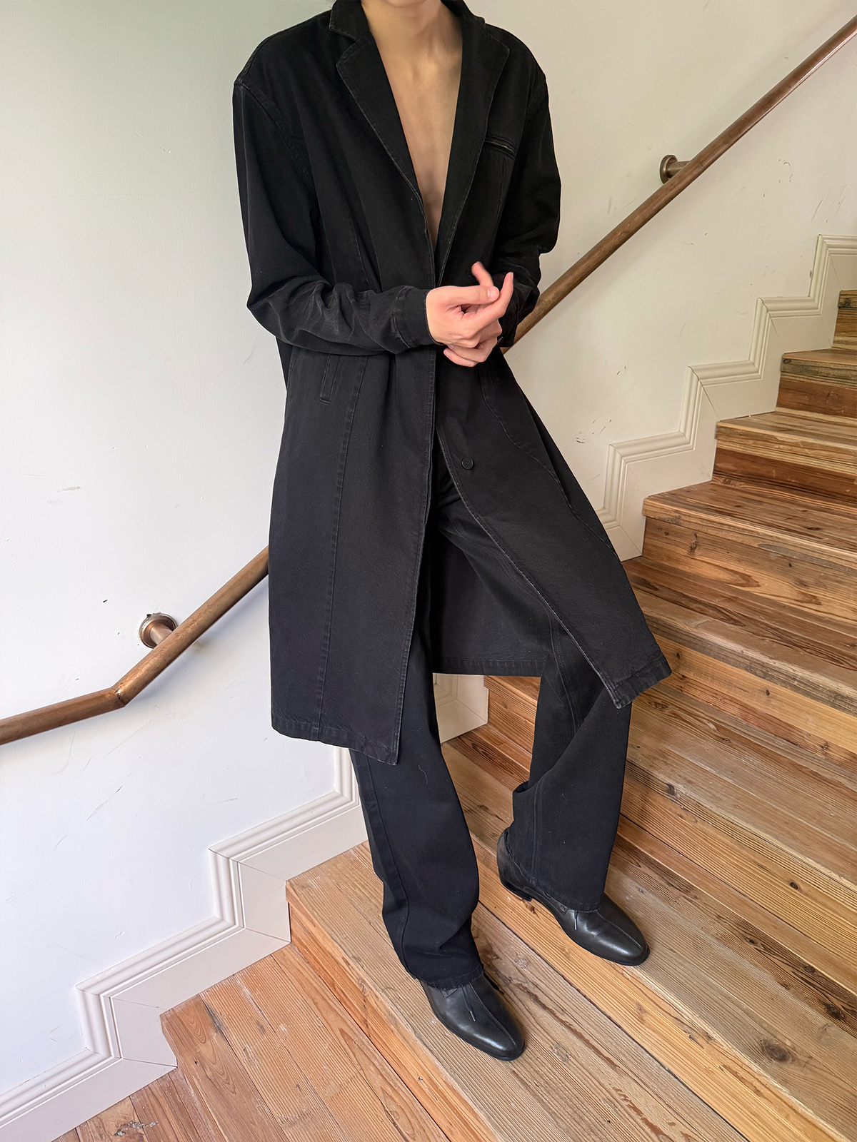 JCAESAR Honeycomb-Washed Denim Overcoat