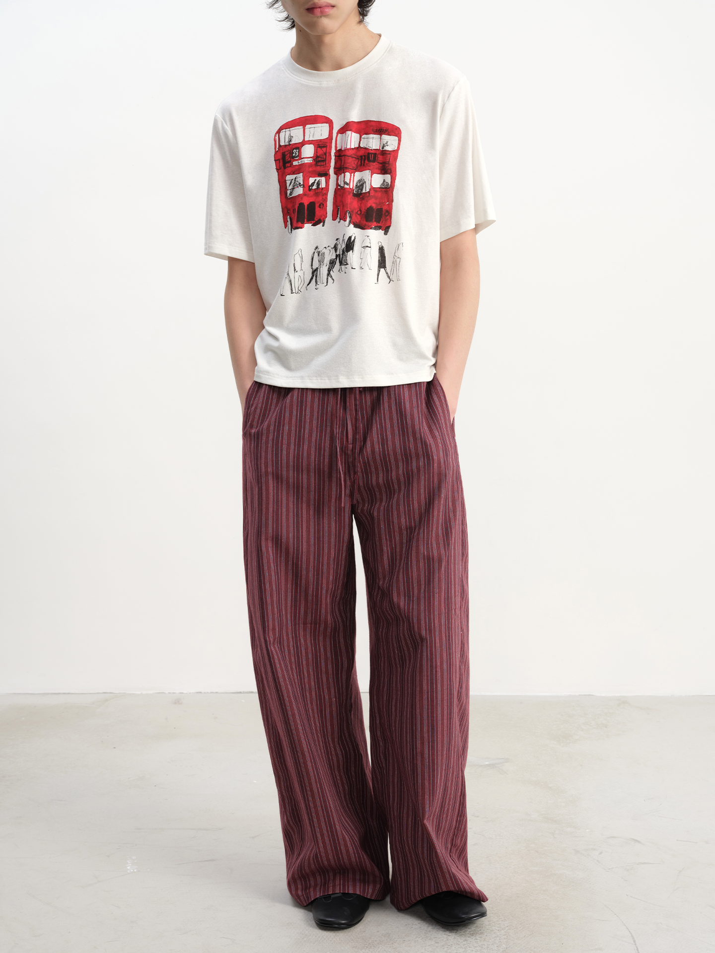 JCAESAR Red Bus Print Short‑Sleeve Tee