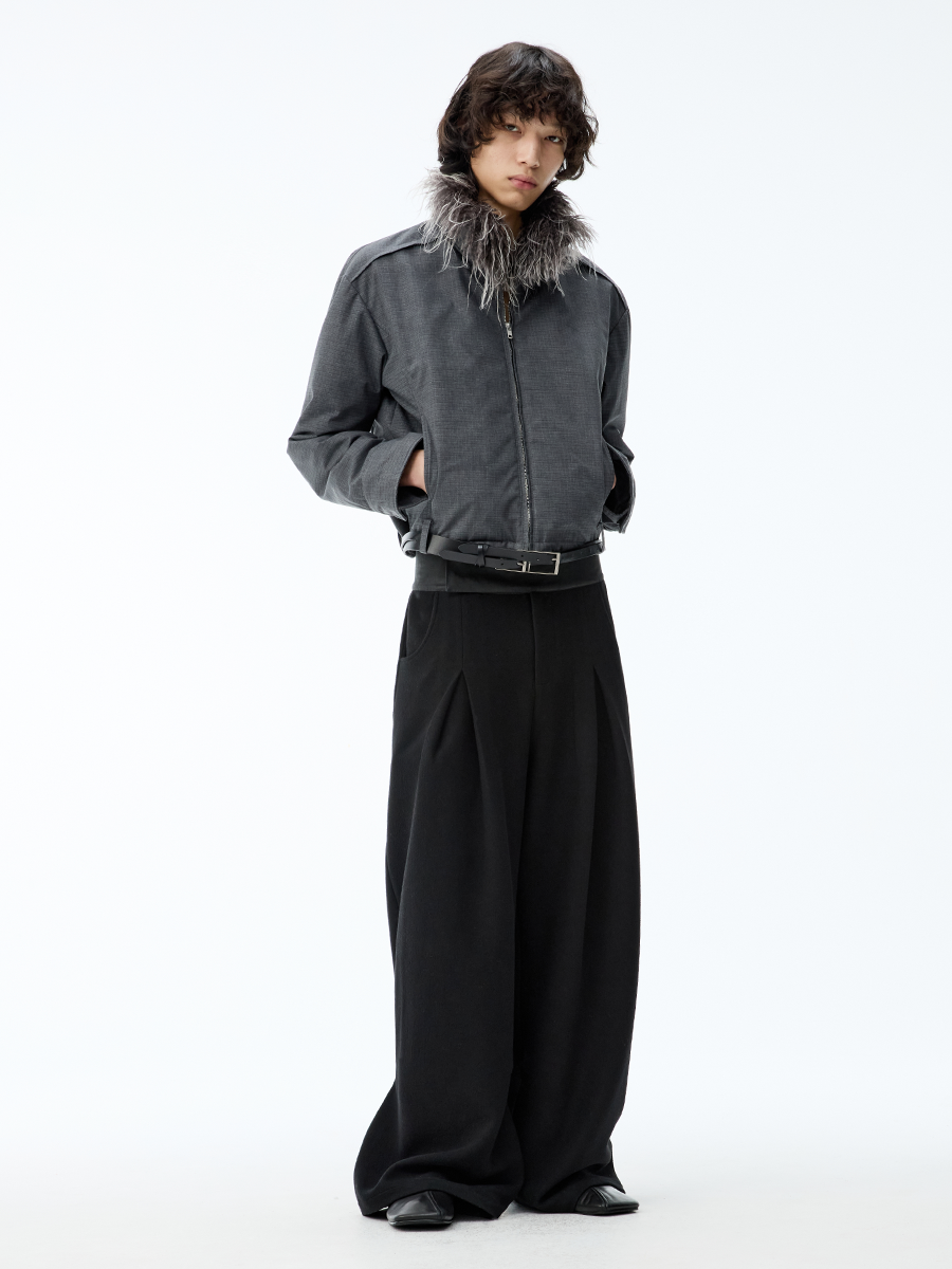 JCAESAR Detachable Washable Old Wool Collar Waist Loop Jacket - jcaesarclo