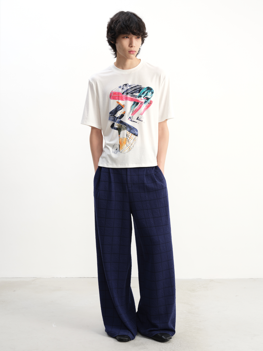 JCAESAR Blue-Black Plaid Pleated Trousers - jcaesarclo