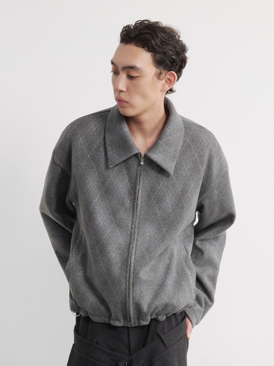 JCAESAR Grey Diamond-Shaped Drawstring Fleece Jacket - jcaesarclo
