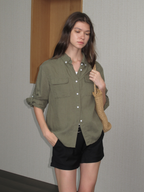 JCAESAR WOMEN Hunting‑style faded linen adjustable shirt