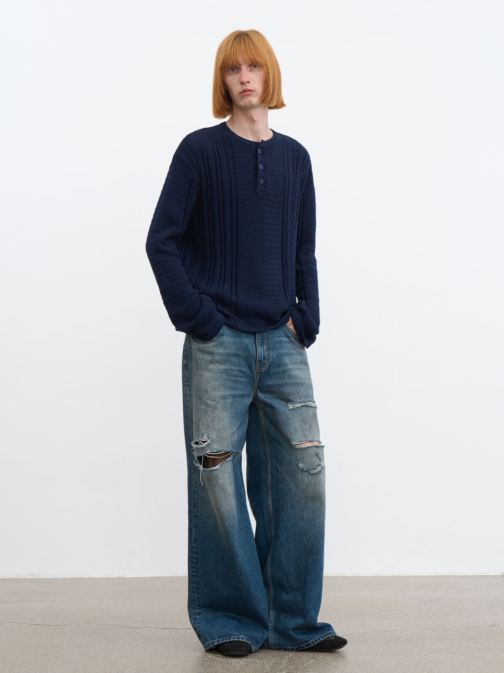 JCAESAR Knife Cut Distressed Blue Denim Jeans | Washed Ripped Straight Fit Jeans