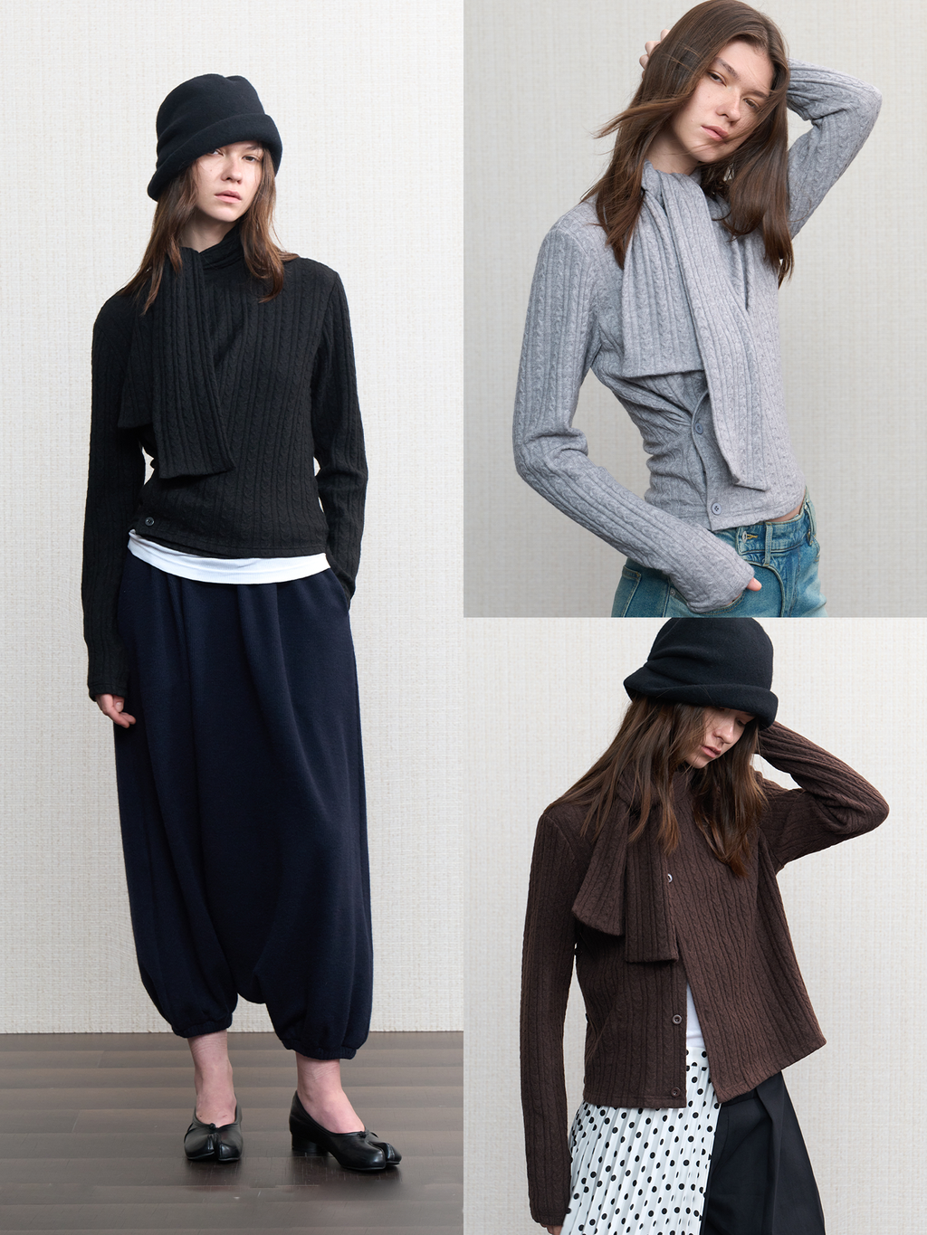 JCAESAR WOMEN Adjustable Knit Cardigan with Scarf Tie