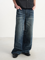 JCAESAR Pleated Washed Whisker Slub Denim - jcaesarclo