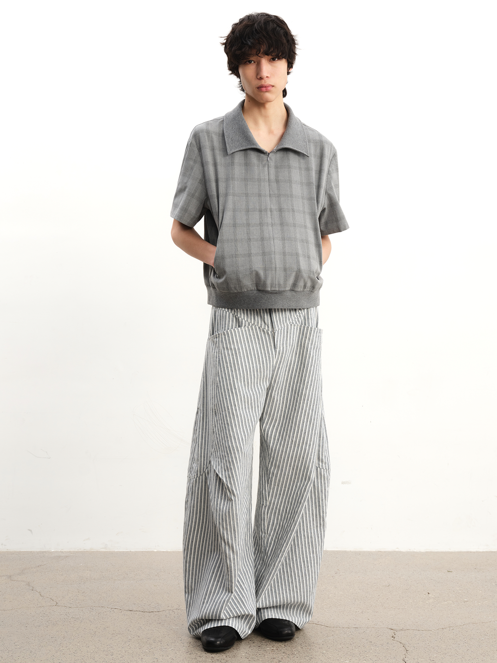 JCAEASAR Striped structured ruched trousers