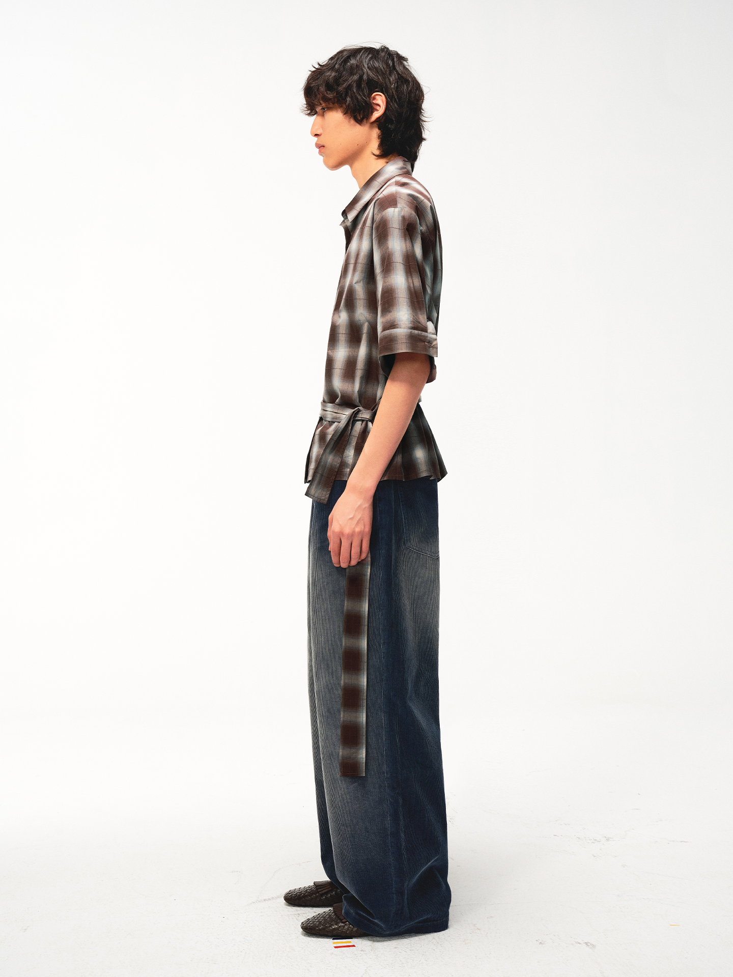 JCAESAR Plaid tie‑front shirt with shadowed pattern
