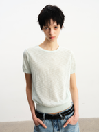 JCAESAR WOMEN Slub-textured semi-sheer regular-shoulder tee