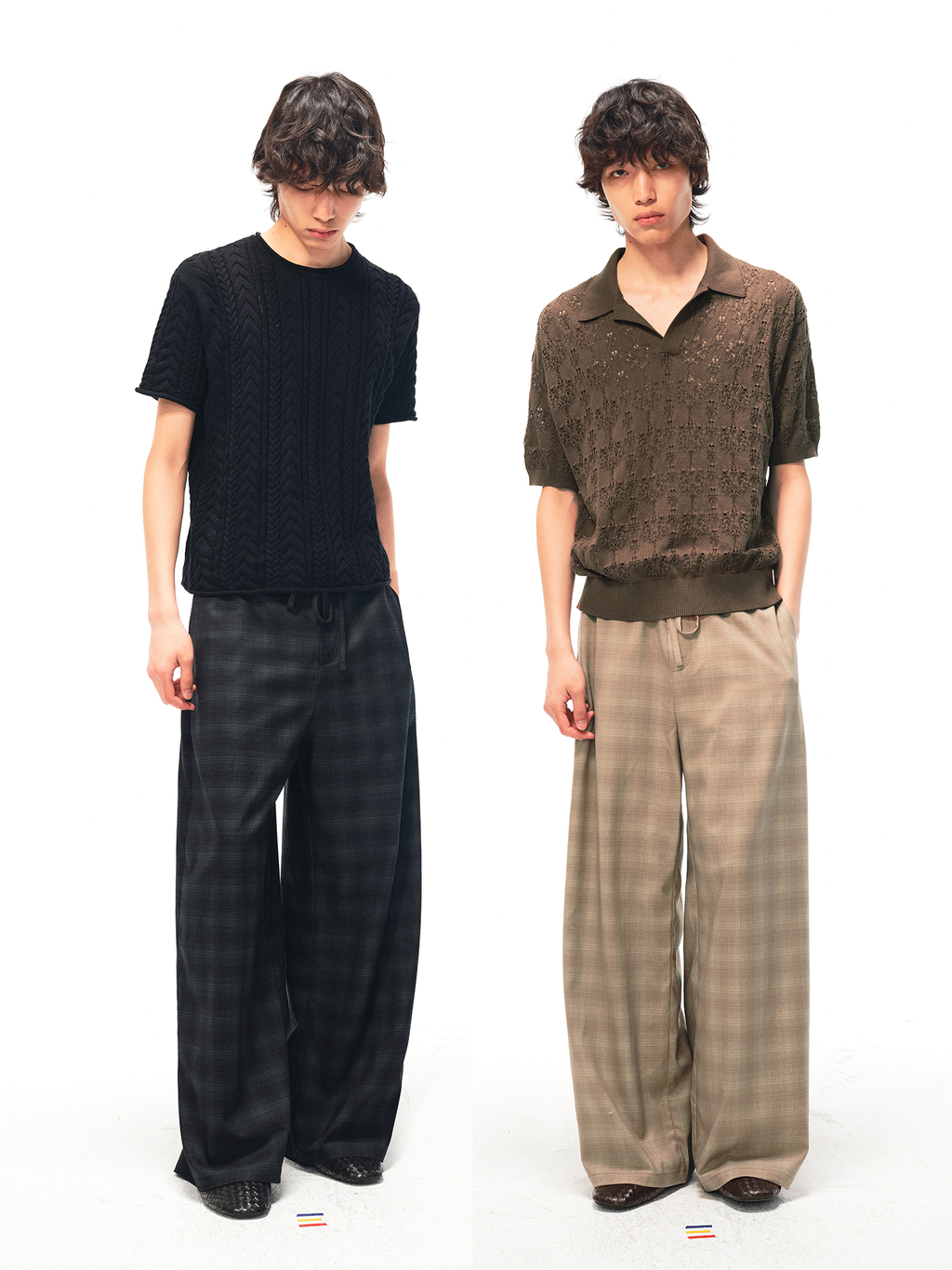 JCAESAR Checkered drawstring trousers with subtle grid pattern