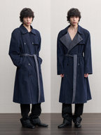 JCAESAR  Plaid Raglan-Sleeve Trench Coat with Boxing-Style Shoulder Pads