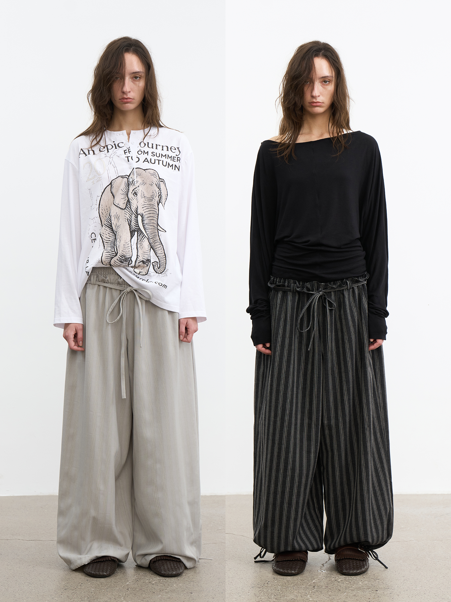 JCAESAR WOMEN Comfort striped drawstring balloon pants