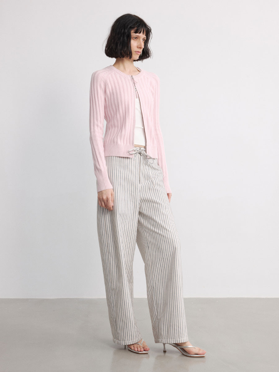 JCAESAR WOMEN Striped Drawstring Velvet Banana Pants - jcaesarclo