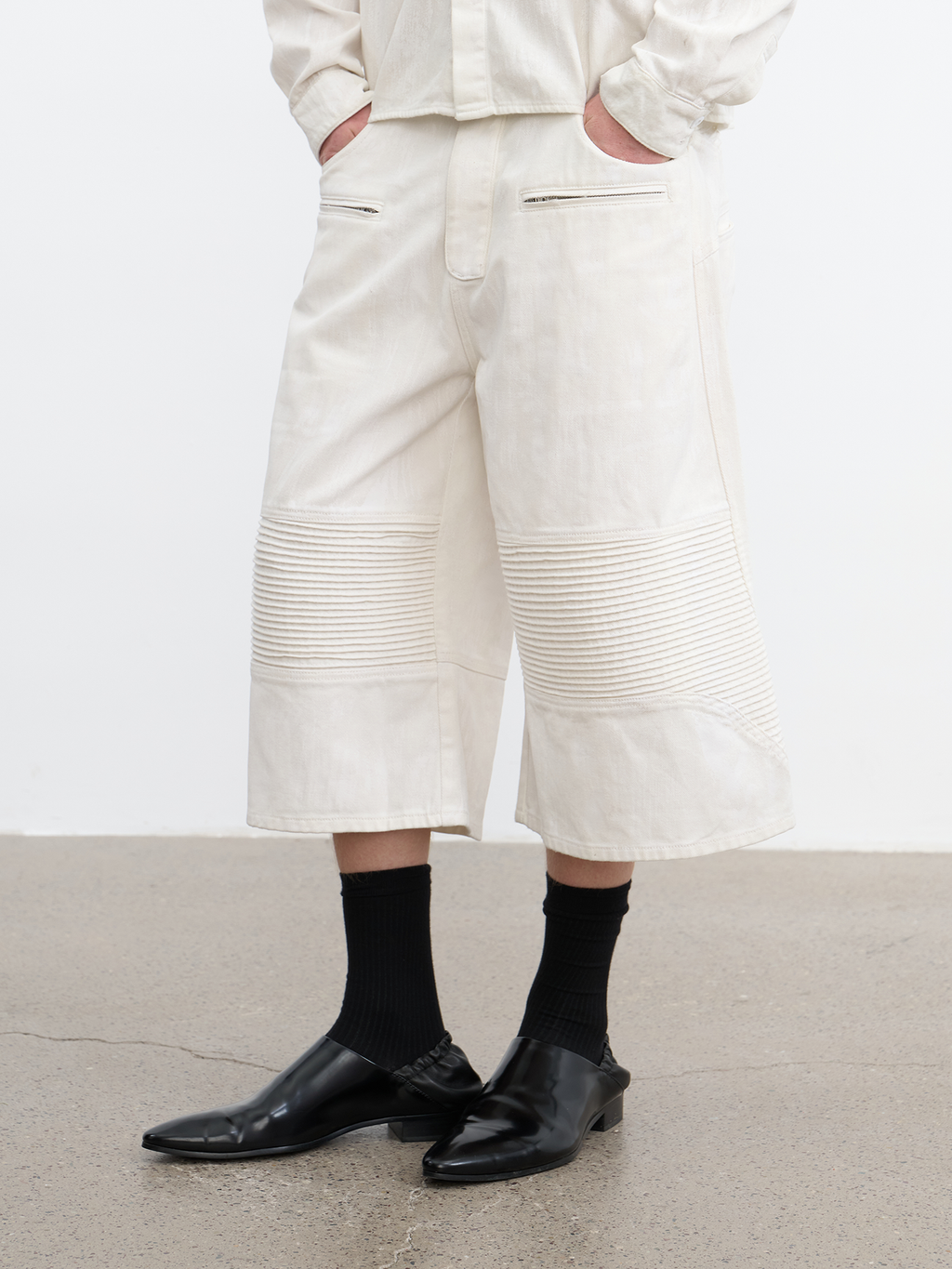 JCAESAR Coated Utility Moto Cropped Pants – Wide Fit Workwear Capri Trousers