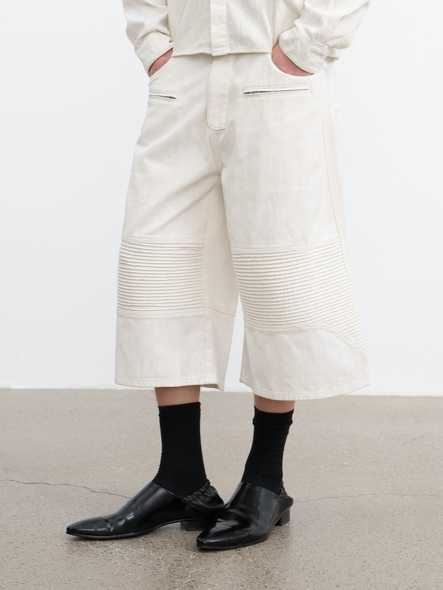 JCAESAR Coated Utility Moto Cropped Pants – Wide Fit Workwear Capri Trousers