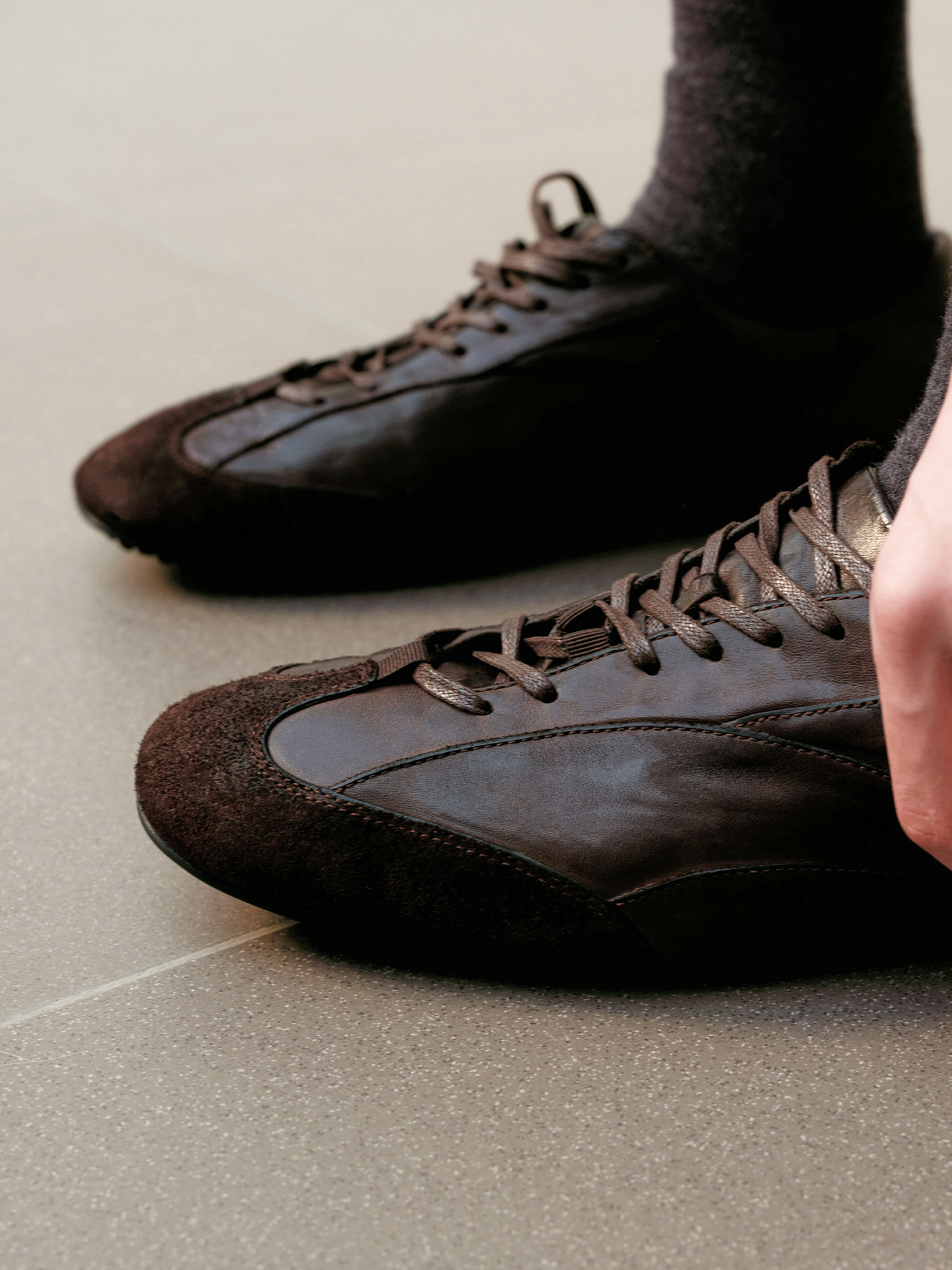 JCAESAR Washed Horse‑Leather Derby Sneakers