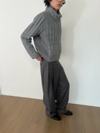 JCAESAR Purple Plaid Double-Pleat Wide Waistband Trousers