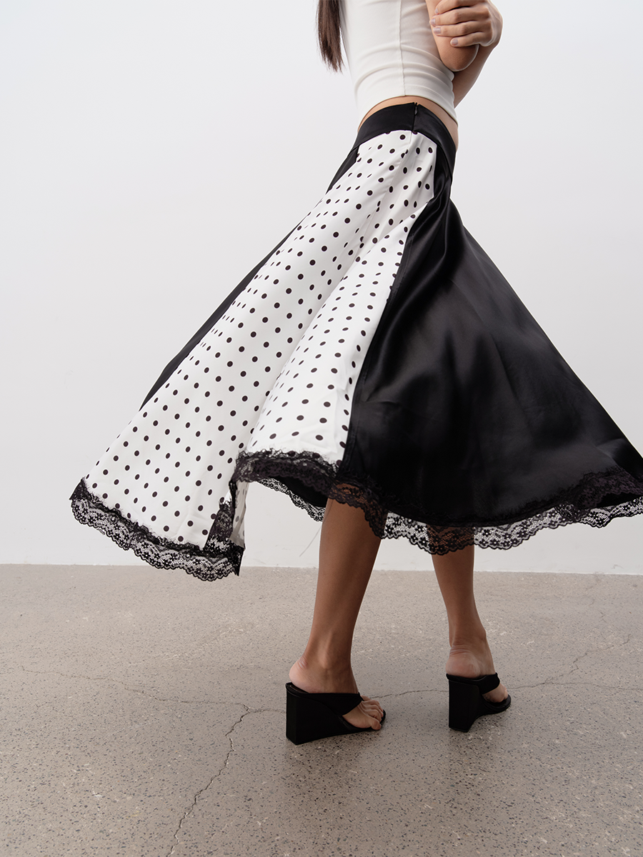 JCAESAR WOMEN Polka Dot Patchwork Midi Skirt