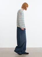 JCAESAR Front Patch Pocket Washed Blue Mud Denim Wide Leg Pants