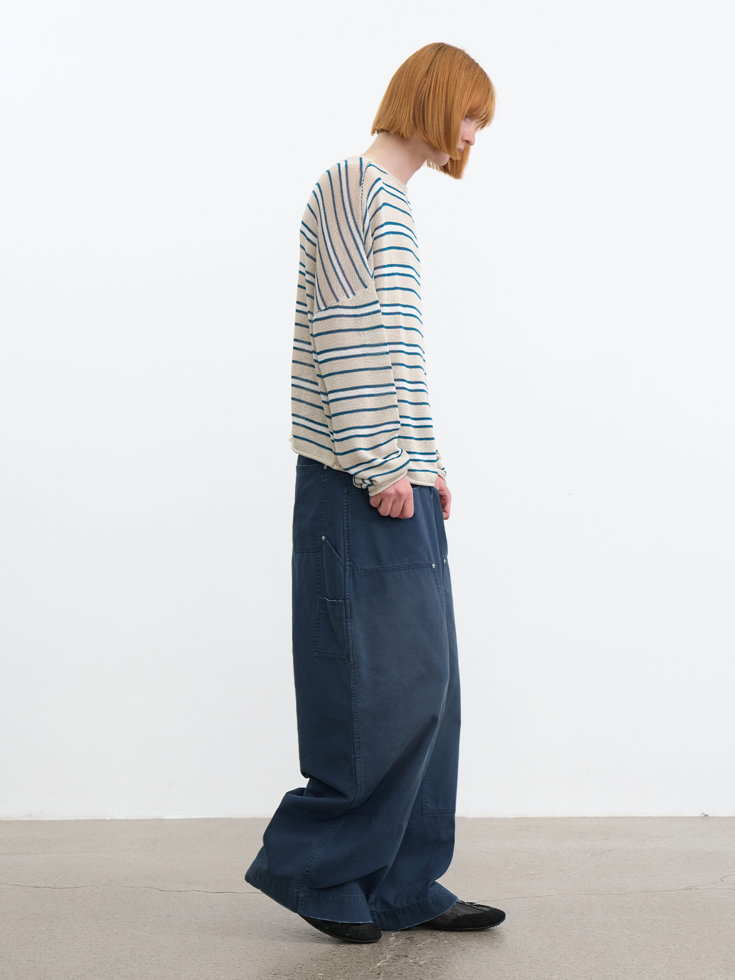 JCAESAR Front Patch Pocket Washed Blue Mud Denim Wide Leg Pants