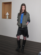 JCAESAR WOMEN Linen‑leather paneled Harrington jacket