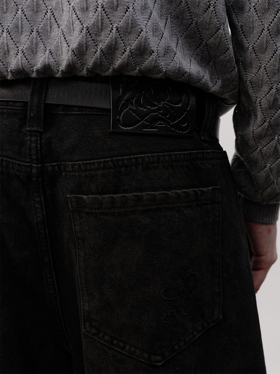 Jcaesar Vintage washed black mud-dyed banana pants - jcaesarclo