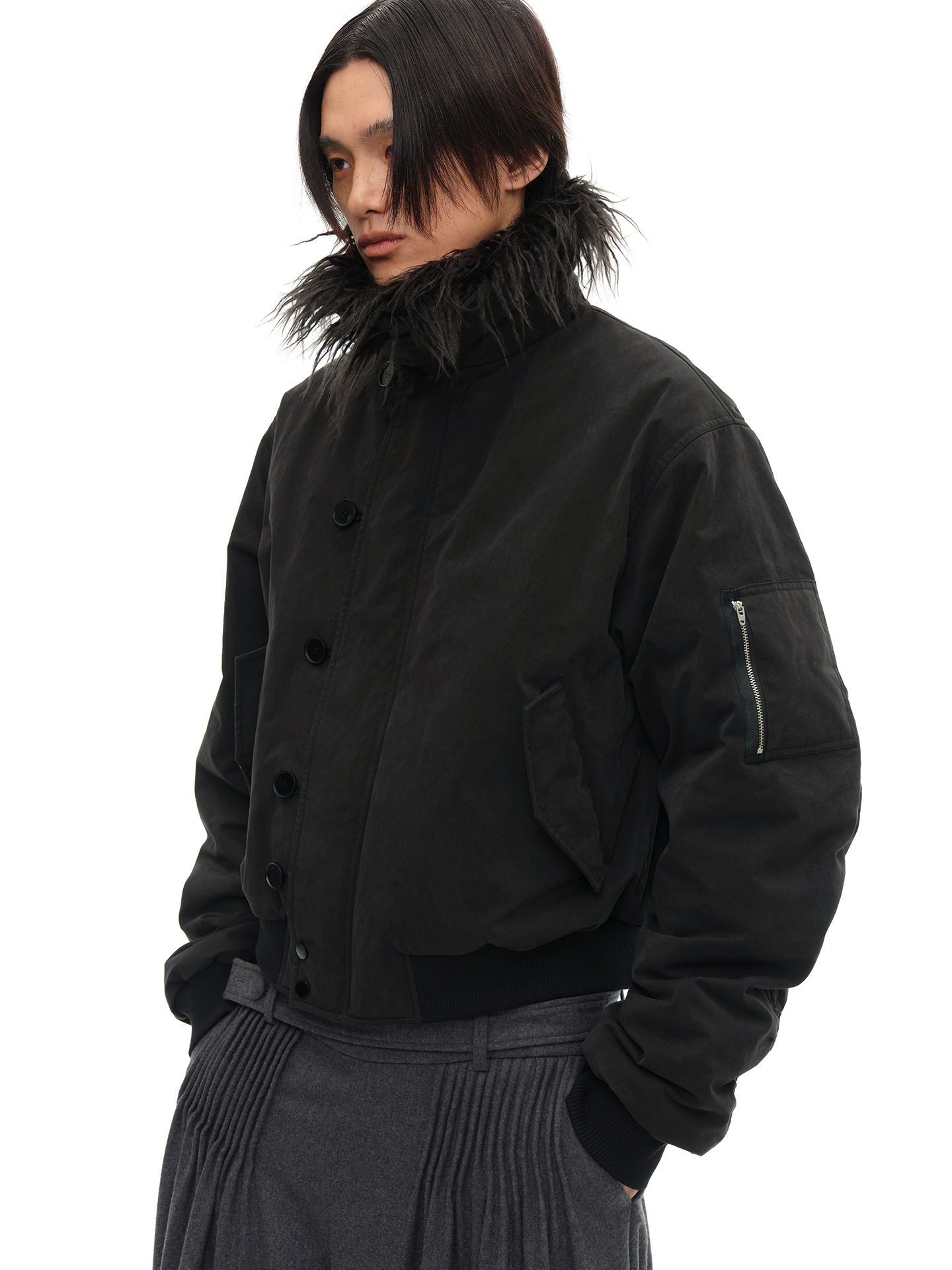 JCAESAR Vintage‑Style Removable Fur‑Collar N2B Padded Jacket - jcaesarclo