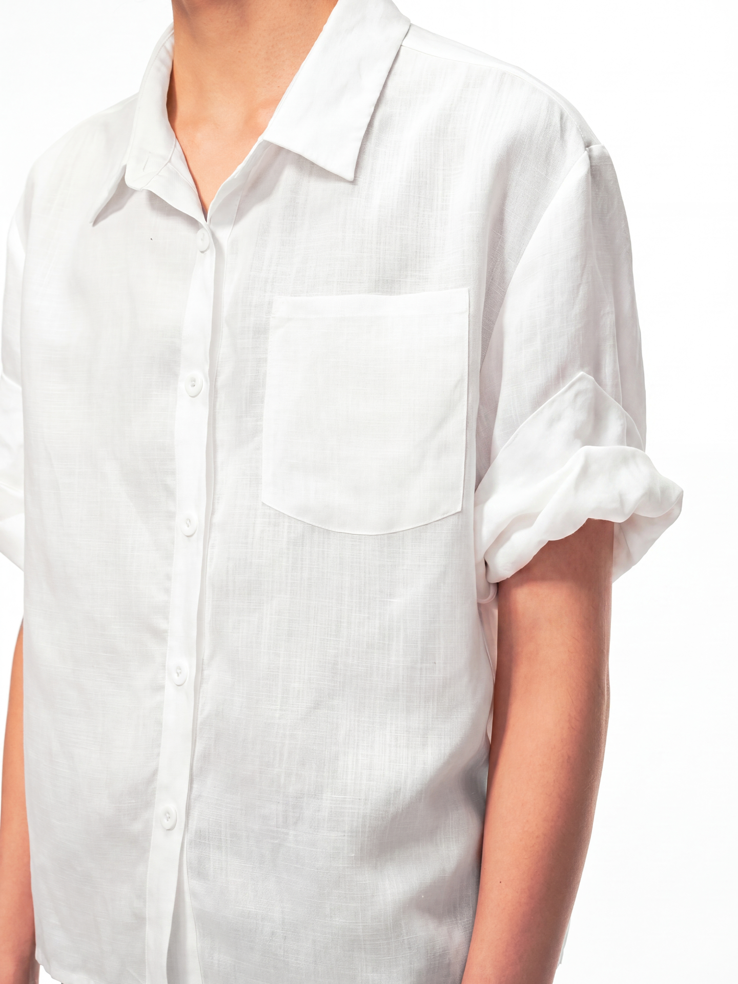 JCAESAR Tencel‑Linen Rolled‑Hem Vein‑Pattern Shirt
