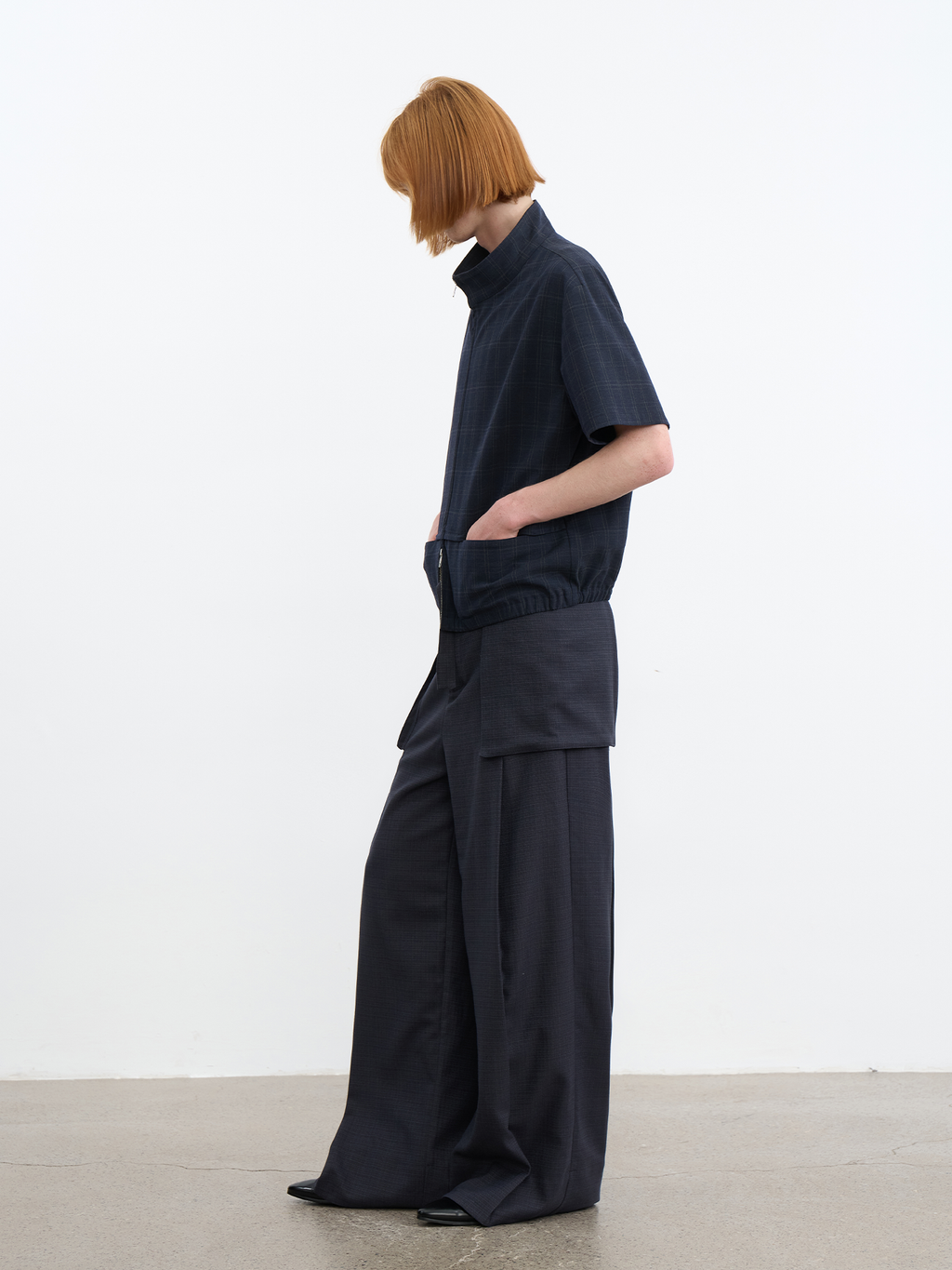 JCAESAR Dark Grid Texture Hidden-Pocket Shirt