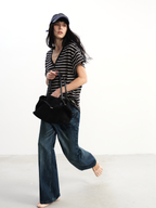 JCAESAR WOMEN Loose-Fit Striped V-Neck Tee - jcaesarclo