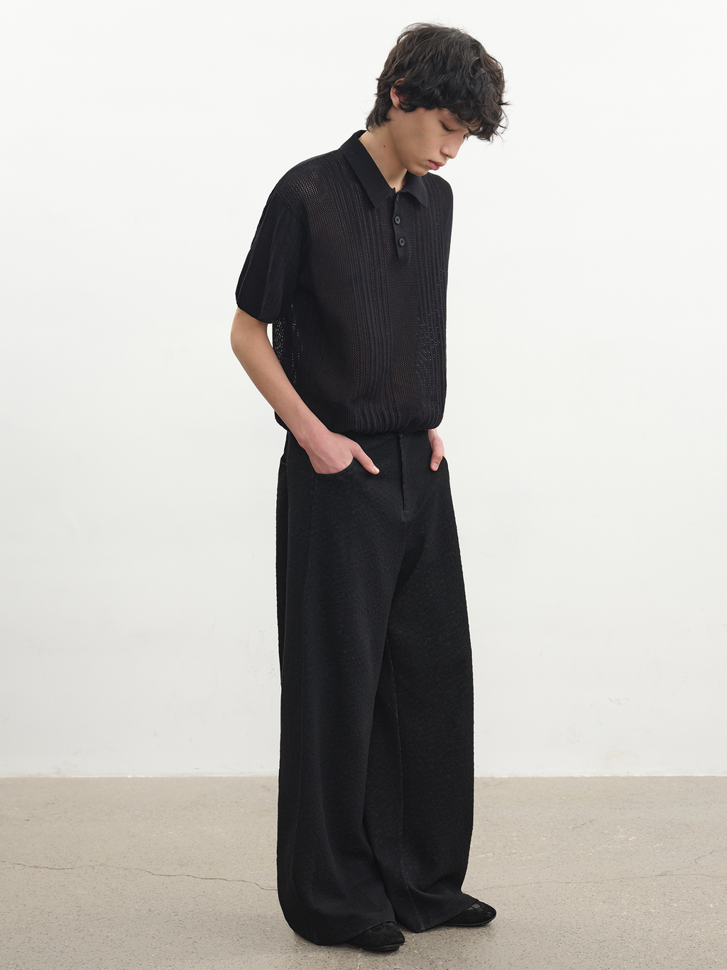 JCAESAR Cut‑Out Ribbed Polo‑Collar Short‑Sleeve Top - jcaesarclo