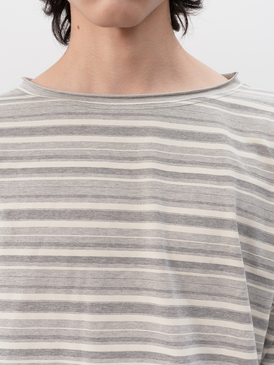 JCAESAR Gray And White Striped Rolled-up Long Sleeve Shirt - jcaesarclo