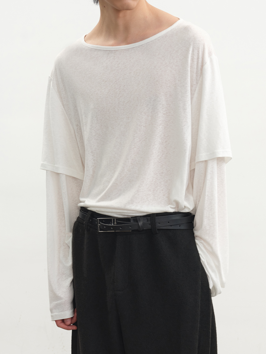 JCAESAR Two‑Layer Effect Slub‑Texture Long‑Sleeve Top
