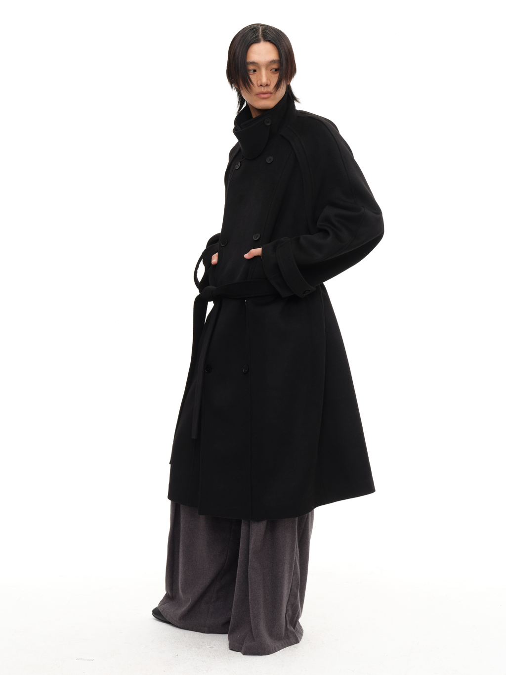 JCAESAR Double‑Breasted Belted Raglan Overcoat - jcaesarclo