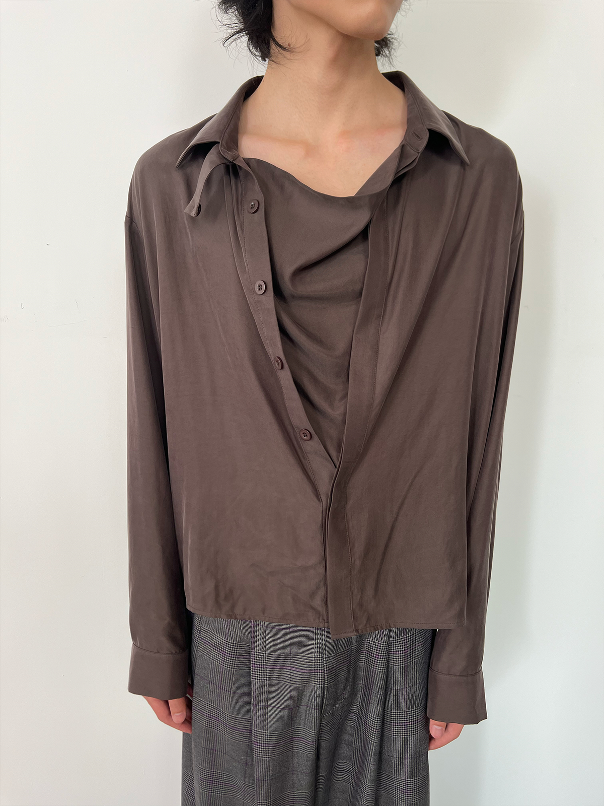 JCAESAR Cupro Draped-Neck Shirt