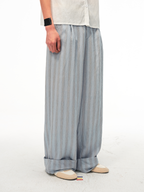 JCAESAR Dark Pinstripe Drawstring Cuffed Black Cargo Pants