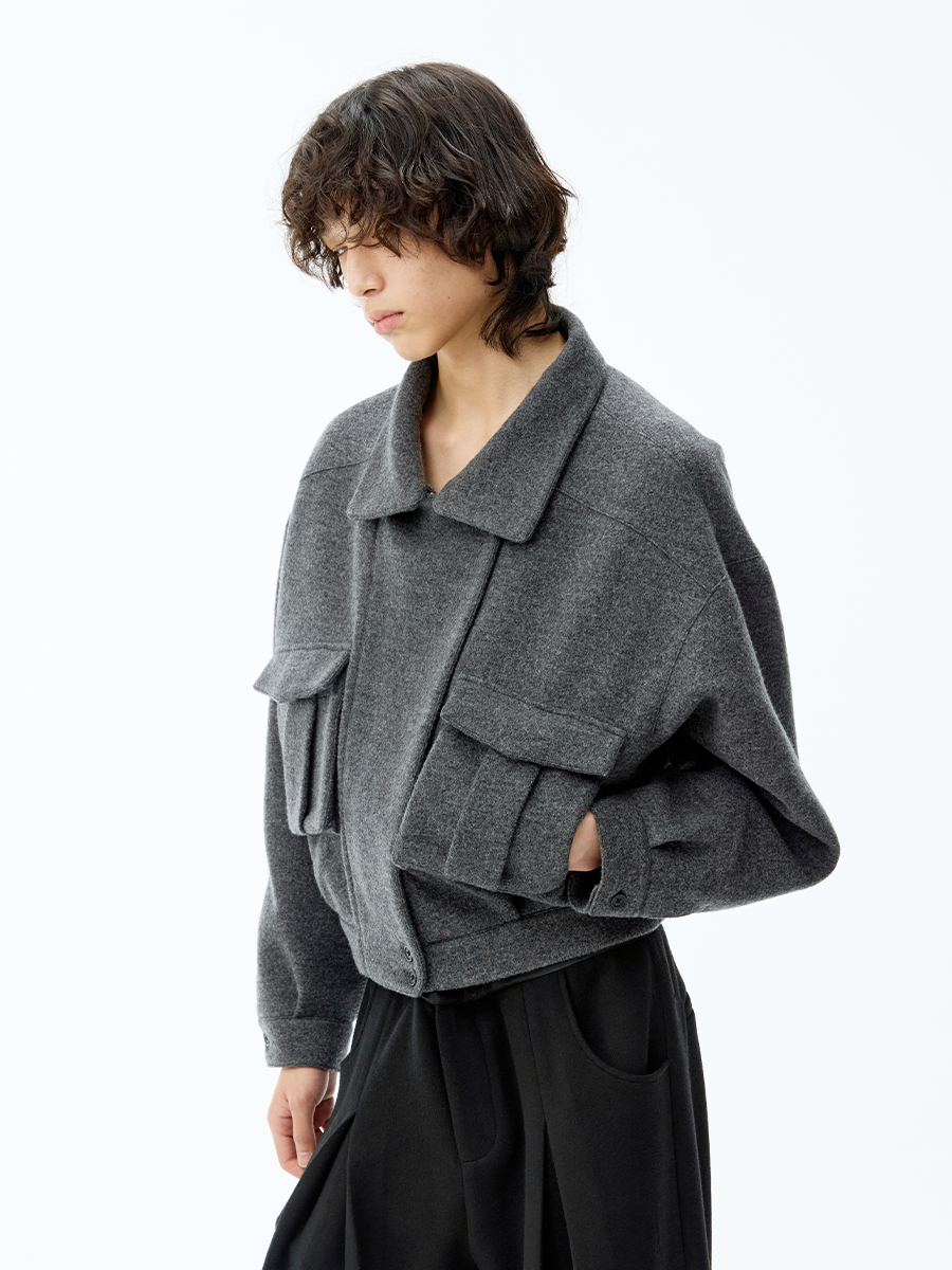 JCAESAR Woolen Double Pocket Flight Jacket