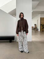 JCAESAR WOMEN Distressed zebra‑pattern straight‑leg trousers