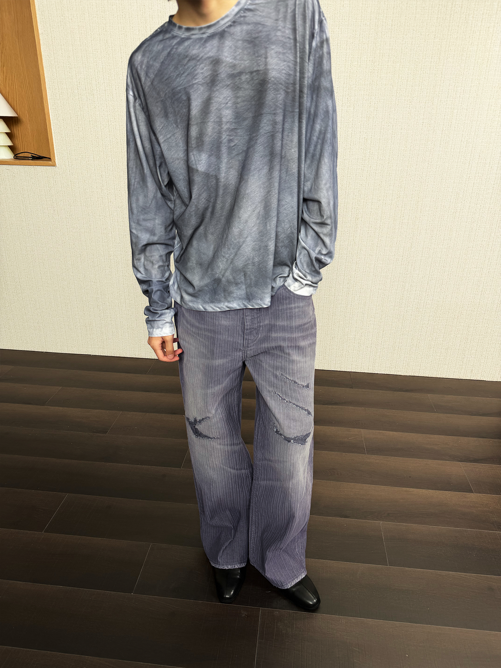 JCAESAR Washed distressed striped denim jeans