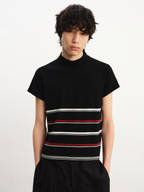 JCAEASAR Black-and-red striped turtleneck knit tee